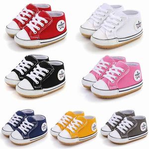 New Classic Baby Canvas Shoes Toddlers Rubber Sole Moccasins Anti-slip Infant First Walkers Boys Girls Newborn Crib Shoes 210326