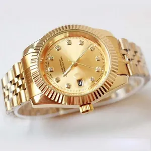 Relogio Masculino Diamond Mens Watches Luxury Watch Fashion Black Dial Calendar Gold Bracet折りたたみクラスプマスター男性ギフトカップル