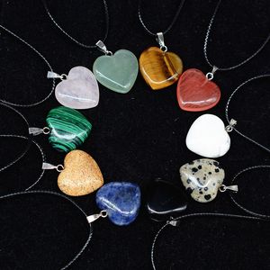 Reiki Healing Crystal Heart Stone Pendant Chakra Rose Tiger Eye Rope Choker Halsband Wholesale Energy Pendants Crystal Halsband smycken
