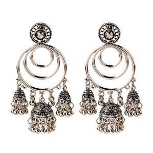 Indisk dangle örhängen smycken böhmen etniska stora klockor tofs drop earring damer metall cirkel örhängen för kvinnor