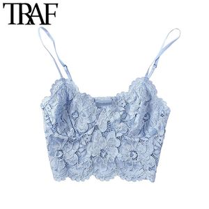 Frauen Sexy Mode Spitze Bralette Cropped Tank Top Vintage Backless Einstellbare Dünne Riemen Weibliche Camis Chic Tops 210507