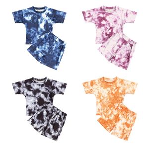 Barn Tracksuit Sommar Barnkläder Set Baby Girls Outfit Passar Toddler Casual Tie-Dyed T-shirt Toppar Shorts 2pcs Kläder