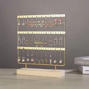 Jewelry Pouches, Bags Gold Earrings Display Stand Metal Jewellery Organizer Holders Wooden Base Storage Rack Store Decoration Gifts