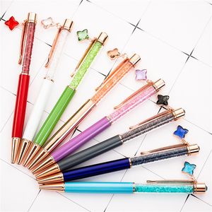 NEW Bling Little Crystal Ball Ballpoint Pen With Lucky Clover Pendant Metal Pen Student Gift Office School Wedding Writing Supplies Pen