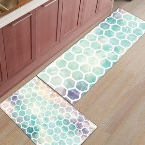 Cushion/Decorative Pillow 2pcs/set Geometric Hexagonal Cyan Marble Kitchen Mat Long Bedroom Entrance Doormat Home Floor Decor Rug Living Roo