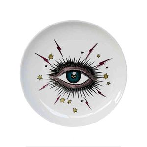 Duży Gwiaździsty Dekoracyjny Ceramiczny Okrągły Kot Głowy Biżuteria Przechowywania Danie Artystyczne Sky Eye Kolorowa Płytka Moda