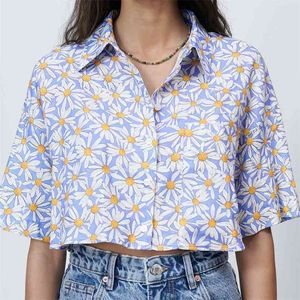 Women Summer Print Loose Shirts Tops Short Blouses Sleeve Turn-down Collar Casual Female Fashion Street Top Blusas 210513