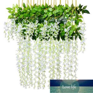 12ピース/ウィステリア造花シルクリースアーチの婚約DIYホームガーデンオフィス装飾ペンダント植物の壁
