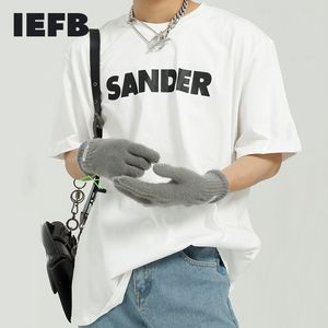 IEFB Letra de Verão Impresso Manga Curta T-shirt Branco Masculino Solto Loxo Causal Causal Rodada Tee Top 9y7337 210524