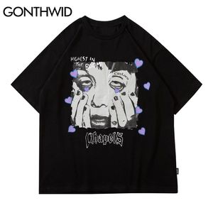 Gonthwid Tshirts Funny Grimace Face Drukuj Tees Koszule Streetwear Męskie Hip Harajuku Casual Bawełna Krótki rękaw Topy Mężczyzna 210706