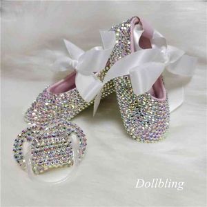 Bowknot Custom Sparkle Bling cristalli Strass Scarpe per bambina infantile 0-1Y nastro Scarpe da principessa Fascia per capelli First Walkers 210326