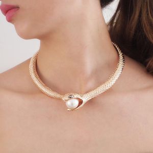 Wholesale statement necklaces for sale - Group buy Chokers Vintage Imitation Pearl Necklace For Women Statement Metal Gold Silver Color Big Snake Collar Fashion Party Jewelry