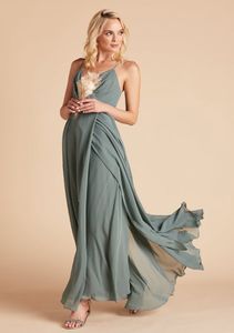 Flowy Chiffon Dridesmaid Dress Spaghetti Cintas Bolsos Própria de Honra Vestido Divertido Comprimento de Casamento Festa de Casamento Vestidos