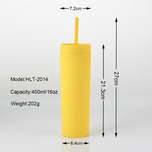 24カラー16オンスマットカップタンブラースキニープラスチック製アクリルタンブラーと蓋ストロー500mlコーヒーマグC1