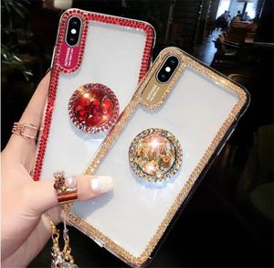 Luksusowy Bling Glitter Phone Case iPhone 12 Mini 11Pro Max X XR XS 8 7 6 Plus SE 6s Pokrywa skrzynki z smyczką z pierścieniem z brylantem