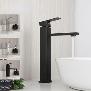 Black / Chrome Finish Quadrato Bagno Sink Rubinetto singolo Maniglia per lavabo Rubinetto Rubinetto Rubinetto Bagno Bagno Tappo per lavabo