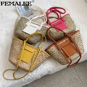 Summer Handmade Bags for Women Large Capacity Straw Bags Woven Basket Bolsa Tote Top Handle Handbags Lady Beach Hand bags 210902