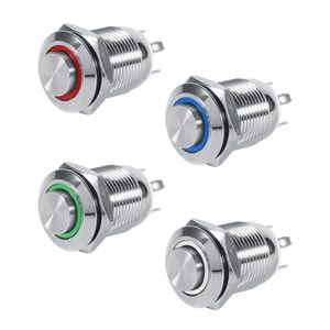 Neue 12mm Kreis LED Wasserdichte Metall Momentary Push Button Schalter High Flush 4 Pin 1NO