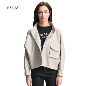 Faux Leather Jacket Women Casual Single Breasted Long Sleeve Motorcycle PU Coats 210430