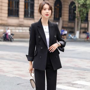 Temperament Frauen Hosen Anzug Zwei Teil Hochwertige Bürojacke Overalls Elegant Dame Professional Slim Hose 210527