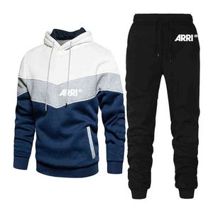 ARRI 2021 Men's New Spring And Autumn Fashionable Printing Three-Color Stitching Sporting Hoodies Pants Sportswear Casual Suits G1215