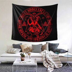 Satanic Baphomet Tapestry Blanket Table Cloth Satanism Evil Devil Hell Satan Tapestries Polyester Beach Mat Casual 210609