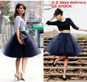 Babyonline Lady Princess Tutu Tulle Petticoats Midi Knee Length Underskirt TWO Layers 5 Tiered Tulle Party Prom Wedding Summer Adult Flare Puffy Women Skirts CPA539 on Sale