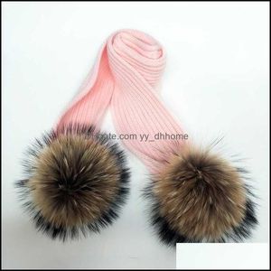 Scarves & Wraps Hats, Gloves Fashion Accessories Women Winter Scarf 100% Natural Fur Pompom Thick Warm Lady Shawls Blanket Female Pom Hat Se