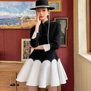 Hit Color Plus Size Mini Dresses Female Clothes Vintage Dress For Women Bow Collar Long Sleeve High Waist Patchwork 210510