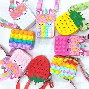 Party Favor Sensory Bubble Bretelle Shoulder Bag Påska mobiltelefonband Finger Tryck Telefon Pouch Case Change Coin Purse Dekompression Unicorn Toys For Girls Kids