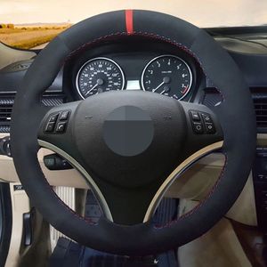 Hand-Stitched Non-slip Black Genuine Leather Suede Car Steering Wheel Cover For BMW E90 E91 E92 E93 E87 E81 E82 E88 X1 E84