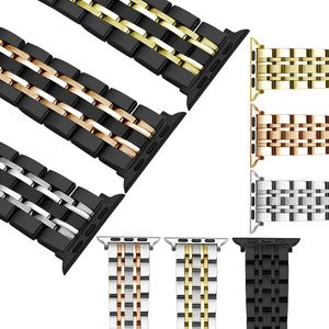 Luxury Rostfritt Stål Armband Metallband för Apple Watch Series 6 5 4 SE Band Seven Pärlor Armband Iwatch 44mm 42mm 40mm 38mm Watchband Smart Tillbehör