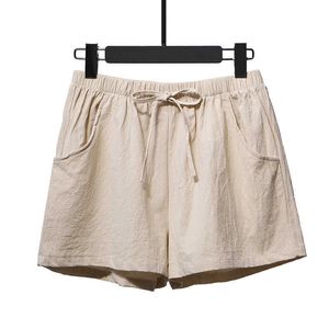 Cotton Linen Shorts Women's Summer Thin Wide Leg Short Trousers Elastic High Waist Home Loose Casual With Pockets 210526