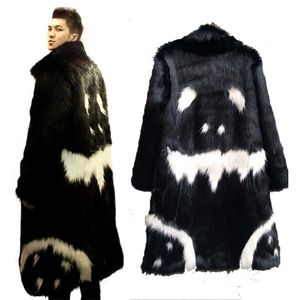 Winter Warm Unisex Faux Fur Long Jacket Black Gown Devil Plus Velvet Windbreaker G-dragon's Crooked Imitation Coat 211220