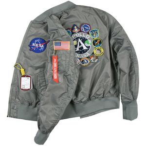 남성 얇은 폭격기 재킷 알파 딩딘 NASA Apollo 기념판 스프링 가을 야구 유니폼 코트 2024 야구 코트 힙합 스트리트웨어 666