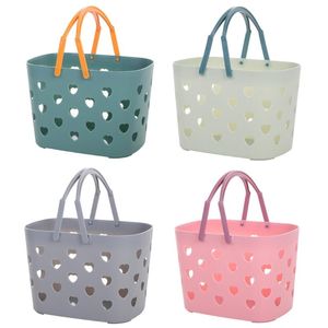 Storage Baskets Q1FD Portable Shower Caddy Tote Heart Shaped Hollow Plastic Basket With Handle Box Organizer Bin For Bathroom Pantry Bag