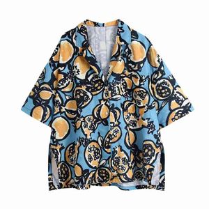 Verão Mulheres Moda Impressão Solta Camisa Casual Feminino Manga Curta Side Slit Blouse Lady Tops Blusas S8801 210430