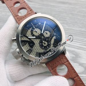 U-8060 YB1 Miyota Kwarcowy Chronograph Męskie Zegarek Stalowy Case Czarny Gray Dial Brązowy Skórzany Pasek Z Otworami Backhand Lewe Hand Zegarki PureTime B80B2