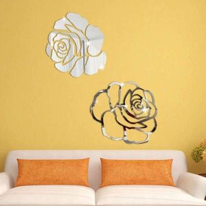 Espelhos flor rosa flor 3d banheiro decoração de casa acrílica espelho diy espelho lrregult refletivo decoração de salão de salão de salão