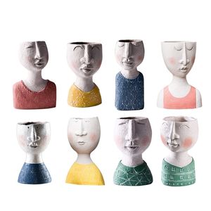 Creative Resin Flower Pot, Vintage Artistic Portrait Sculpture Plant Pot Head Vase Planter Large Decorative Modern 211130