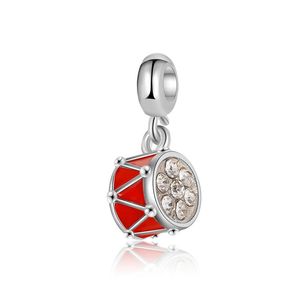 Fits Pandora Bracelets 20pcs Summer Creative Music Drum Red Enamel Crystal Pendant Charms Beads Silver Charms Bead For Women Diy European Necklace Jewelry