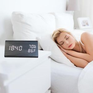 Wholesale black alarm clocks for sale - Group buy Desk Table Clocks Black Wooden Alarm Clock Electric Level Brightness Bedroom Digital Electronic White Humidity Bedside