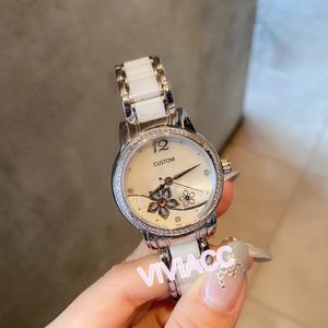 fashion women Automatic Mechanical watch Mother of pearl dial lady cz diamond ceramic clock lady crystal flower Watches 33mm