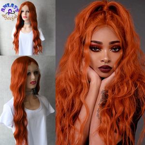 Gengibre laranja de cor laranja de renda frontal peluca naranja parte média onda solta perucas sintéticas para mulheres negras /brancas