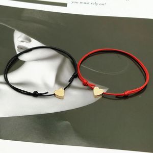 2 st / lots Tiny Love Heart Lucky Armband Röd Svart Vit Färg Rope Armband Justerbart Mode Par Bangle Wholesale