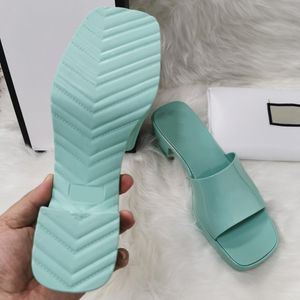 TOP Women Sandals Fashion Beach Thick Bottom Slippers Platform Alphabet lady Sandal Leather High Heel Shoes With Box Q-11