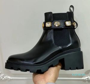 Kvinnor Chunky Heel Work Tooling Shoe Fashion Western Crystal Bee Star Desert Rain Boots Vinter Snow Ankel Boots