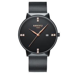 NiBosi Mens Relógios Top Marca Luxo Blue Quartz Watch Men Diamonds Slim Malha De Aço Impermeável Esporte Relógio Relogio Masculino2022