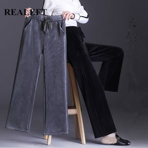 Winter Women's Corduroy Trousers Wide-legged Pants Elastic Waist Gold Autumn Velvet SPA021 210428