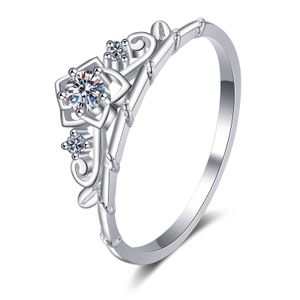 ANZIW 925 스털링 실버 Moissanite 다이아몬드 013CT 달콤한 공주 크라운 약혼 반지 여성용 보석 선물